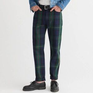 J.Crew Blue Green Tartan Plaid Denim Christmas Pants, Straight Jeans